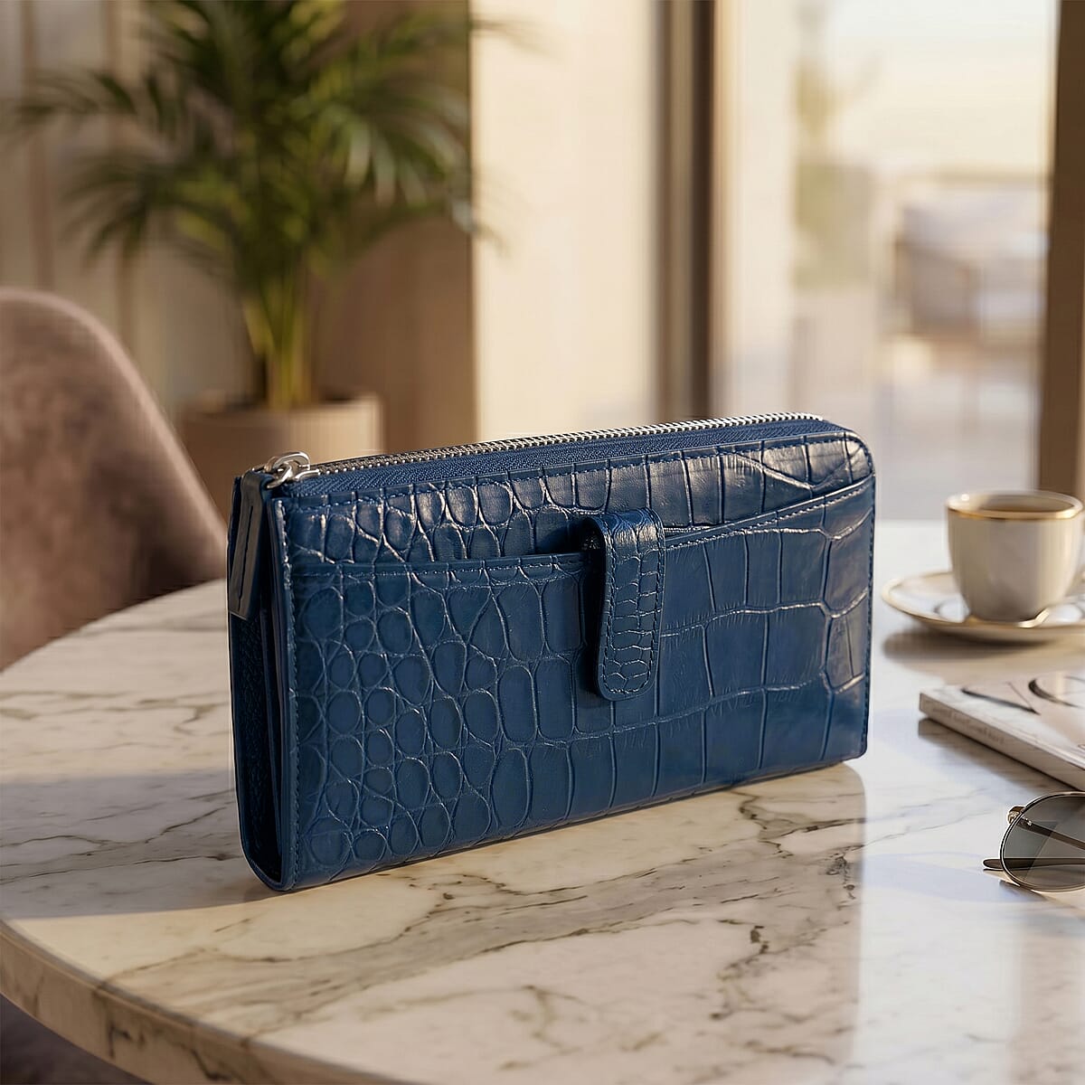 Closeout The Grand Pelle Navy Crocodile Genuine Leather Long Wallet image number 1