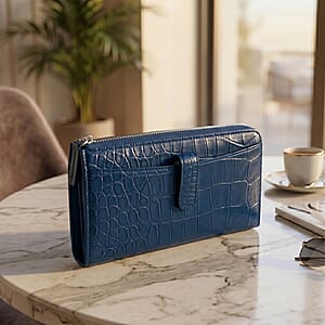 Closeout The Grand Pelle Navy Crocodile Genuine Leather Long Wallet