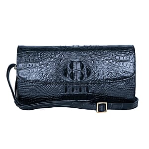 The Grand Pelle Black Crocodile Genuine Leather Crossbody Clutch Bag