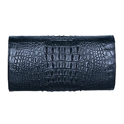 The Grand Pelle Black Crocodile Genuine Leather Crossbody Clutch Bag