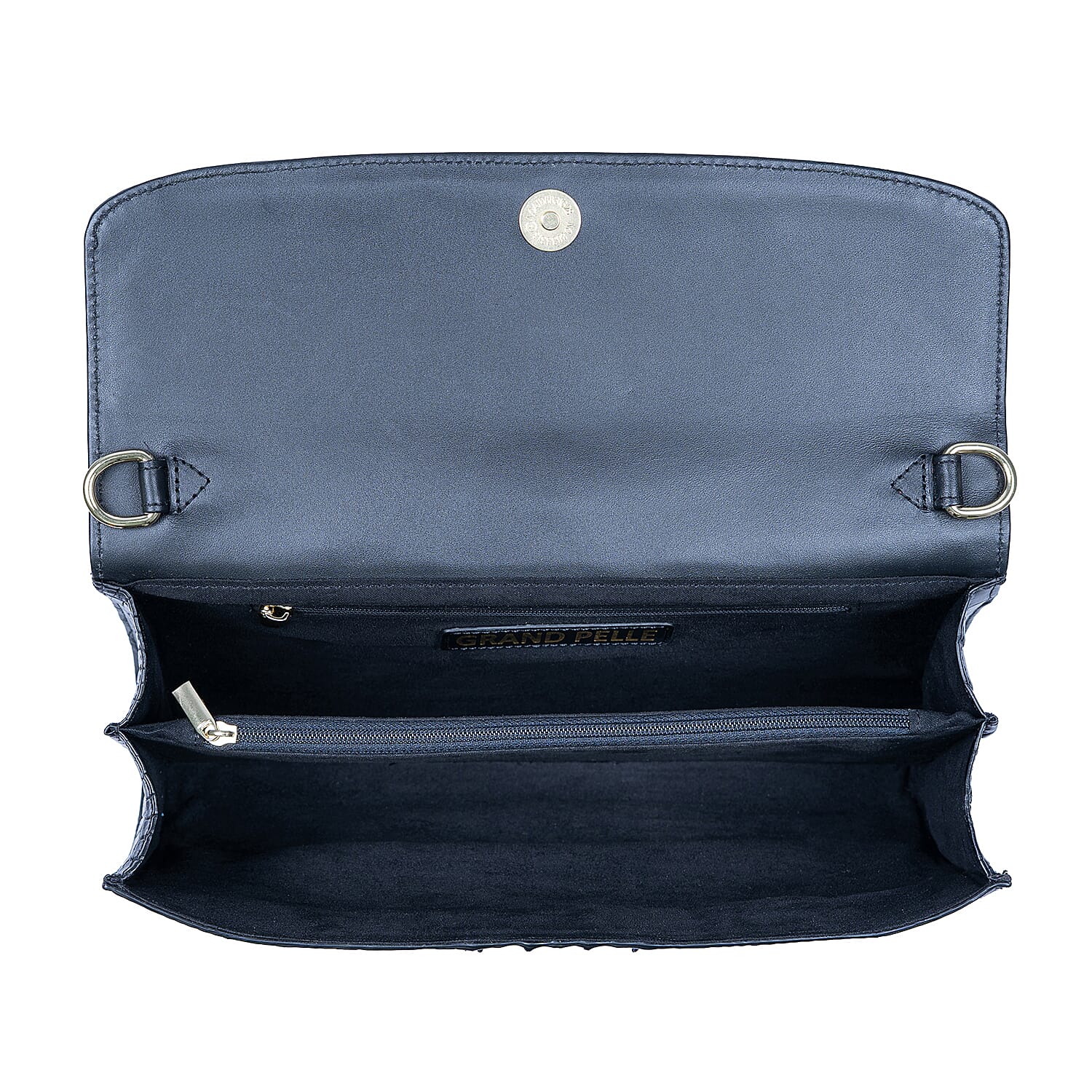 The Grand Pelle Black Crocodile Genuine Leather Crossbody Clutch Bag