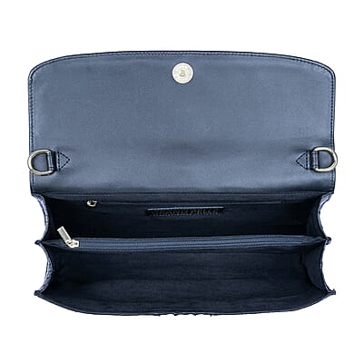 The Grand Pelle Black Crocodile Genuine Leather Crossbody Clutch Bag