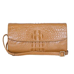 The Grand Pelle Brown Crocodile Genuine Leather Crossbody Clutch Bag