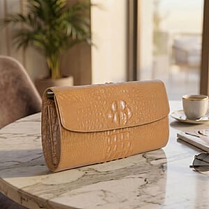 The Grand Pelle Brown Crocodile Genuine Leather Crossbody Clutch Bag