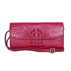 The Grand Pelle Red Crocodile Genuine Leather Crossbody Clutch Bag