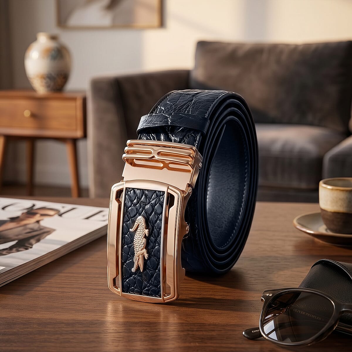 Closeout The Grand Pelle Black Crocodile Genuine Leather Belt (47 Inch- M/L) image number 1
