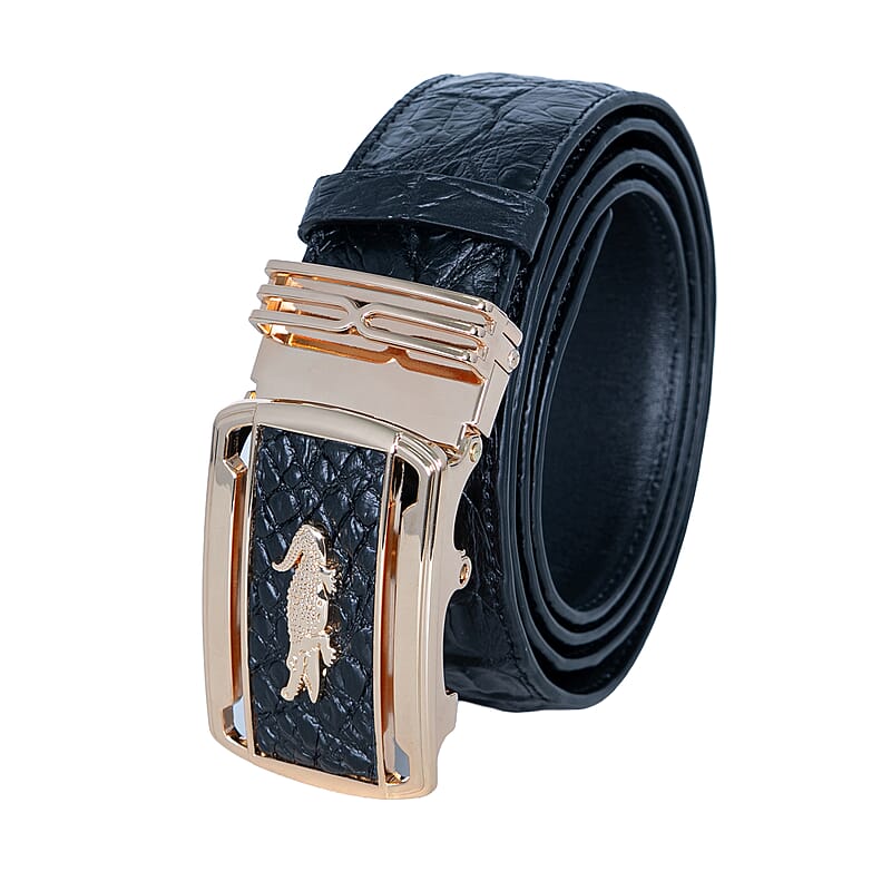 Closeout The Grand Pelle Black Crocodile Genuine Leather Belt (51 Inch- L/XL)