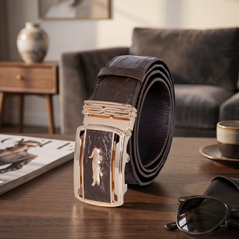 Closeout The Grand Pelle Dark Brown Crocodile Genuine Leather Belt (47 Inch- M/L)