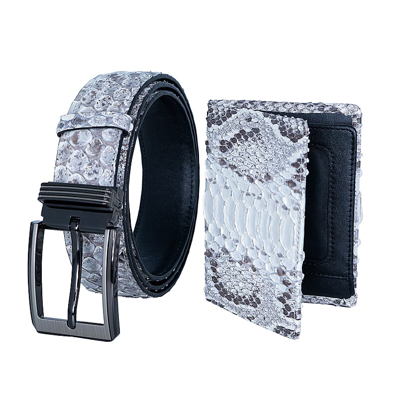 Closeout The Grand Pelle Natural Genuine Python Leather Pin Buckle Belt (51 Inch- M/L) and Wallet