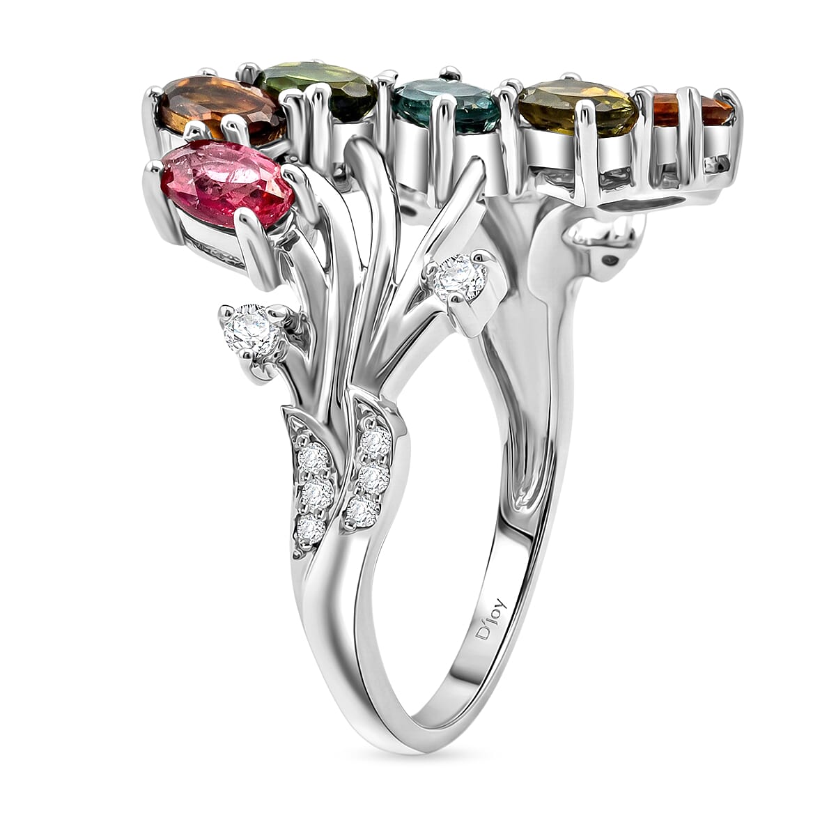 D'Joy Premium Multi-Tourmaline and White Zircon 2.00 ctw Flow of Life Ring in Rhodium Over Sterling Silver (Size 10.0) (Del. In 10-12 Days) image number 3