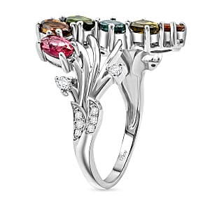 D'Joy Premium Multi-Tourmaline and White Zircon 2.00 ctw Flow of Life Ring in Rhodium Over Sterling Silver (Size 10.0) (Del. In 10-12 Days)