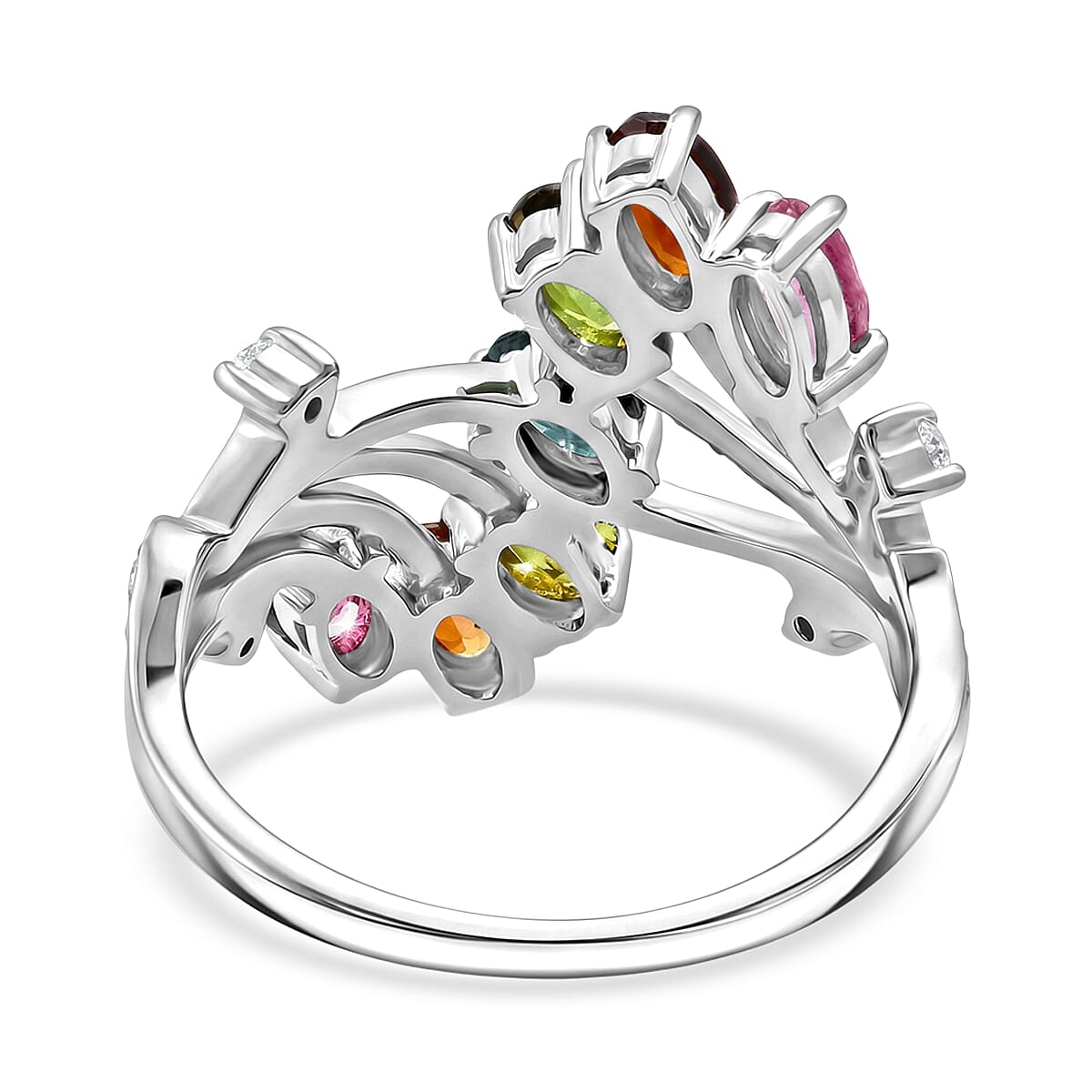D'Joy Premium Multi-Tourmaline and White Zircon 2.00 ctw Flow of Life Ring in Rhodium Over Sterling Silver (Size 8.0) (Del. In 10-12 Days) image number 4