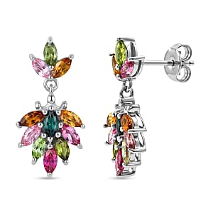 D'Joy Premium Multi-Tourmaline 1.75 ctw Earrings in Rhodium Over Sterling Silver (Del. In 10-12 Days)