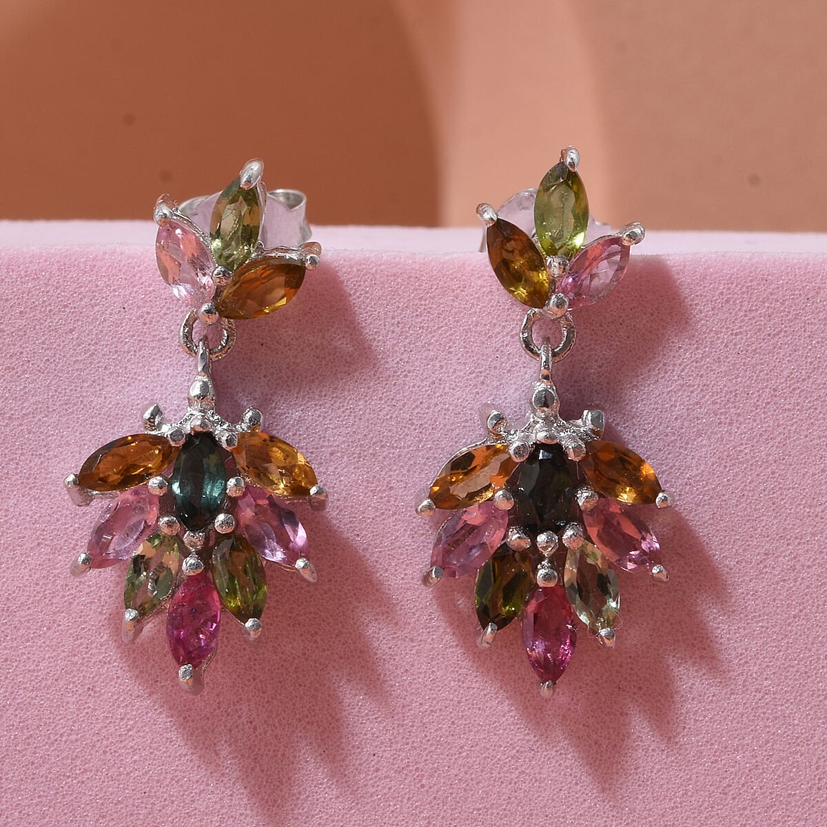 D'Joy Premium Multi-Tourmaline 1.75 ctw Earrings in Rhodium Over Sterling Silver (Del. In 10-12 Days) image number 1