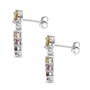 D'Joy Premium Multi-Tourmaline 1.75 ctw Earrings in Rhodium Over Sterling Silver (Del. In 10-12 Days)