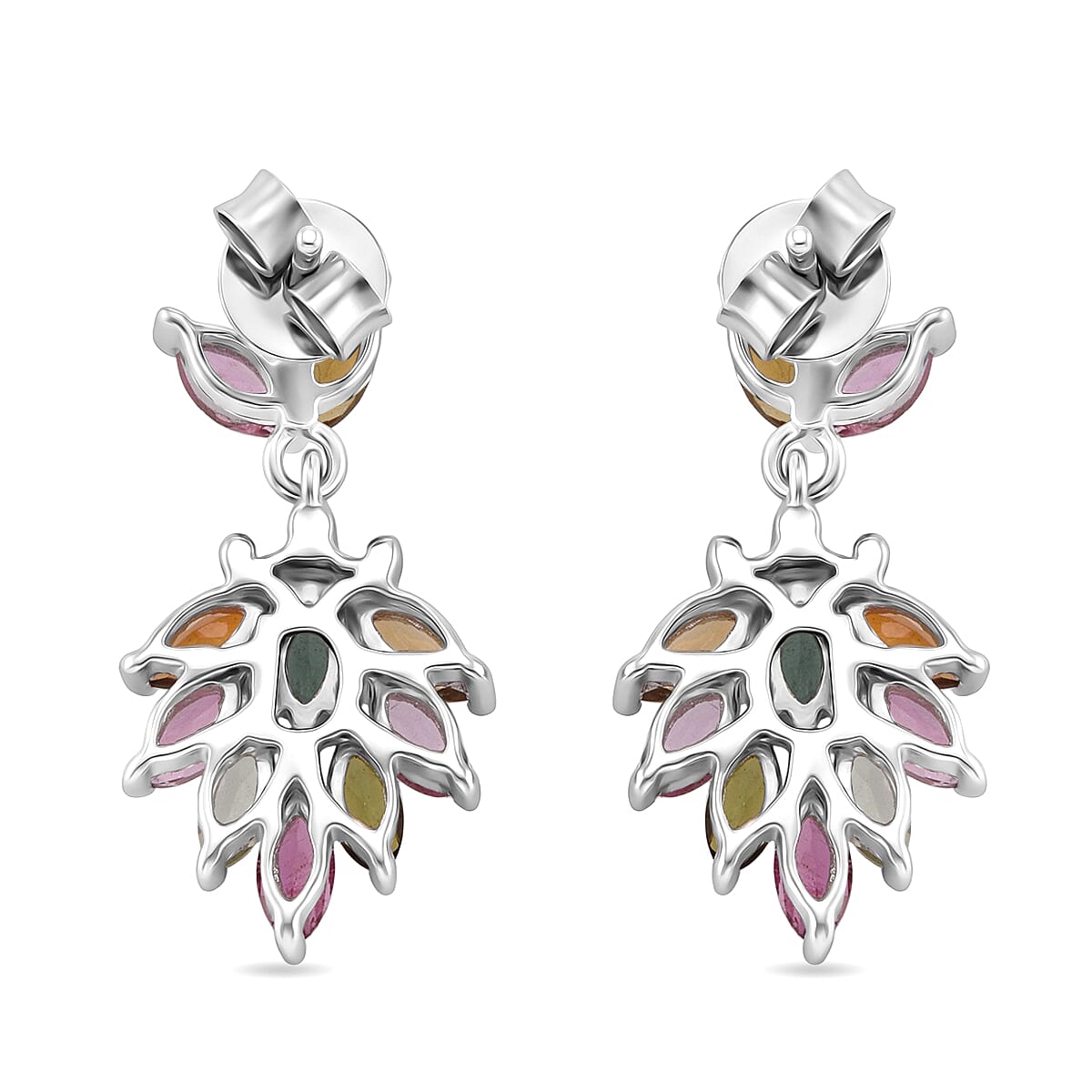 D'Joy Premium Multi-Tourmaline 2 ctw Earrings in Rhodium Over Sterling Silver
