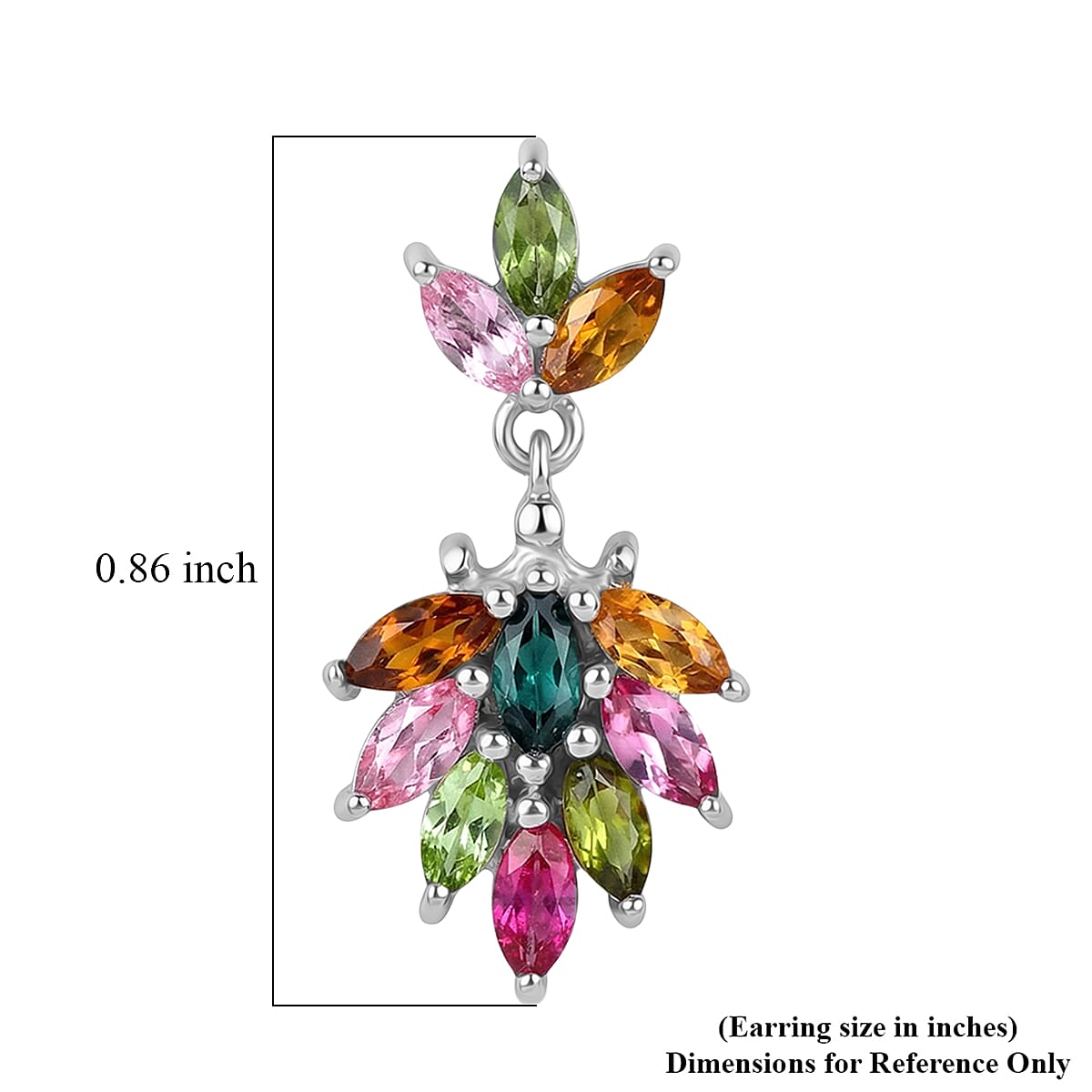 D'Joy Premium Multi-Tourmaline 2 ctw Earrings in Rhodium Over Sterling Silver