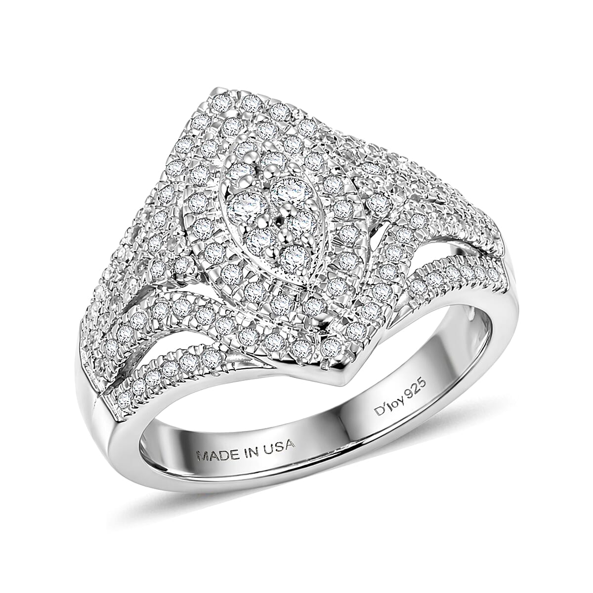 D'Joy Diamond 1.00 ctw Crown of Sparkle Ring in Rhodium Over Sterling Silver (Size  6.0)