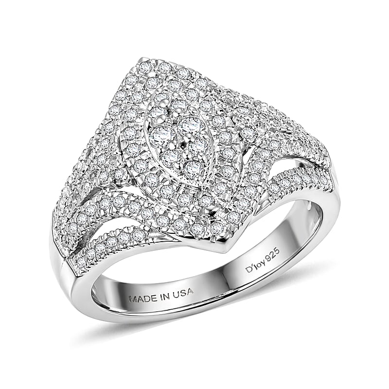 D'Joy Diamond 1.00 ctw Crown of Sparkle Ring in Rhodium Over Sterling Silver (Size  6.0)