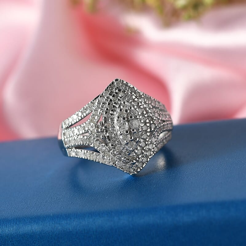 D'Joy Diamond 1.00 ctw Crown of Sparkle Ring in Rhodium Over Sterling Silver (Size  6.0)