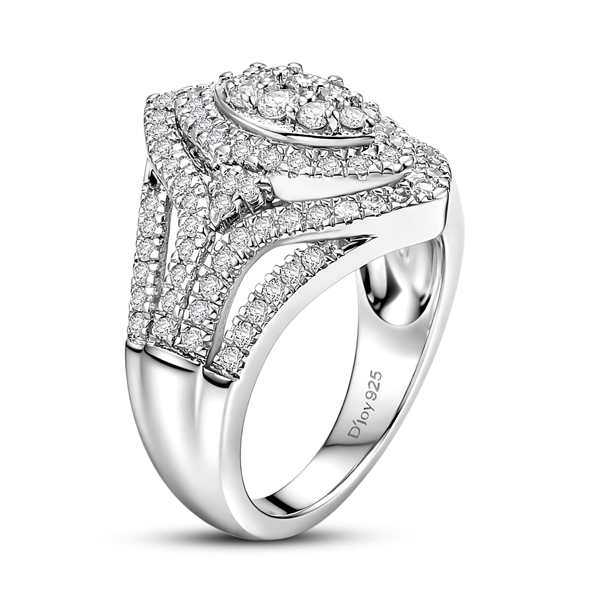 D'Joy Diamond 1.00 ctw Crown of Sparkle Ring in Rhodium Over Sterling Silver (Size  6.0)