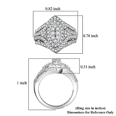 D'Joy Diamond 1.00 ctw Crown of Sparkle Ring in Rhodium Over Sterling Silver (Size  6.0)