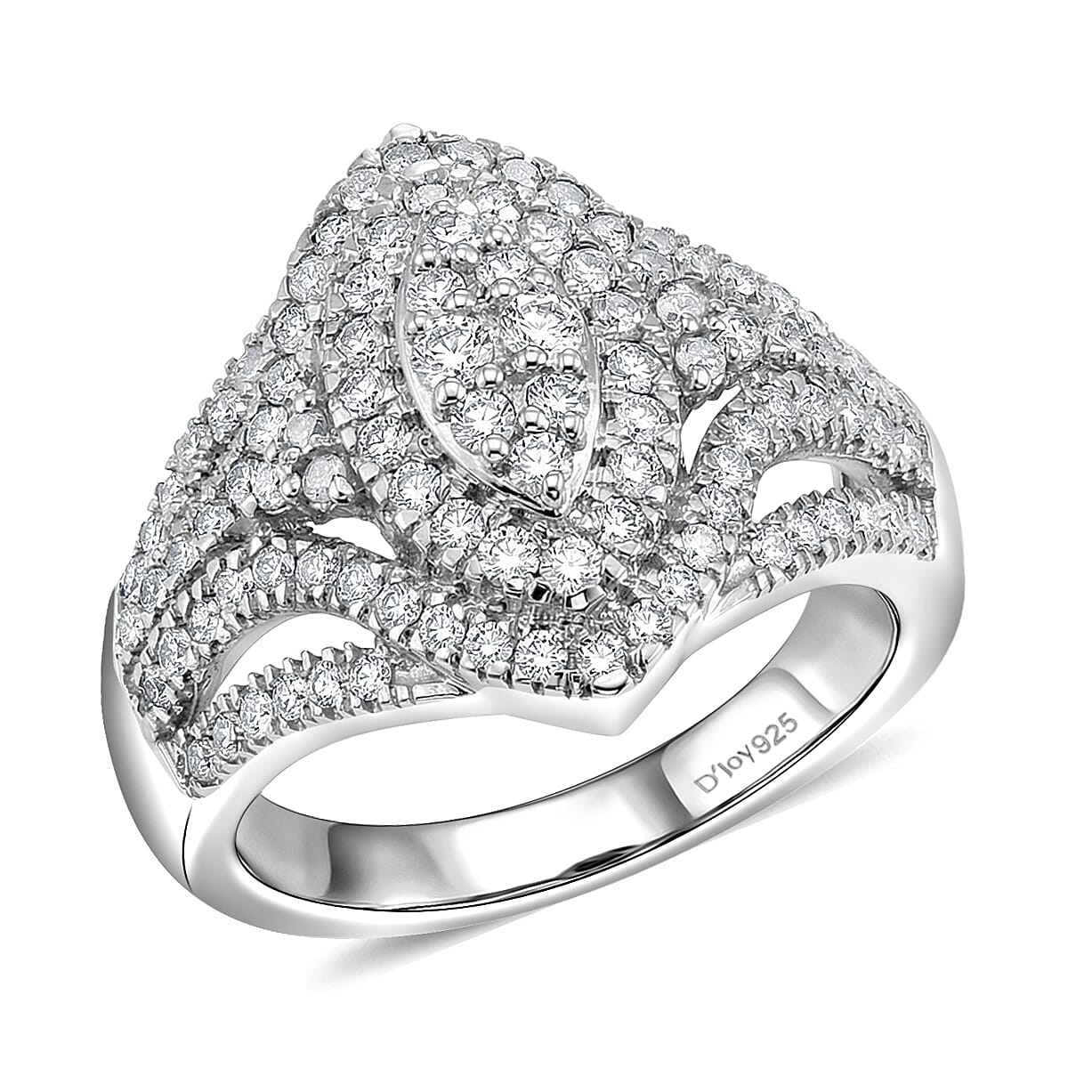 D'Joy Diamond 1.00 ctw Crown of Sparkle Ring in Rhodium Over Sterling Silver (Size  7.0)