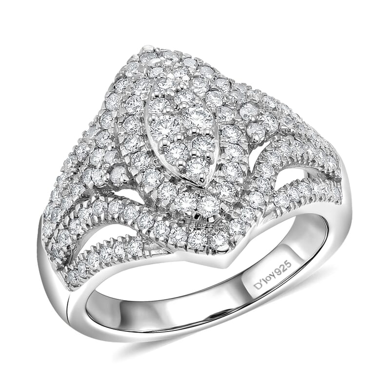 D'Joy Diamond 1.00 ctw Crown of Sparkle Ring in Rhodium Over Sterling Silver (Size  7.0)