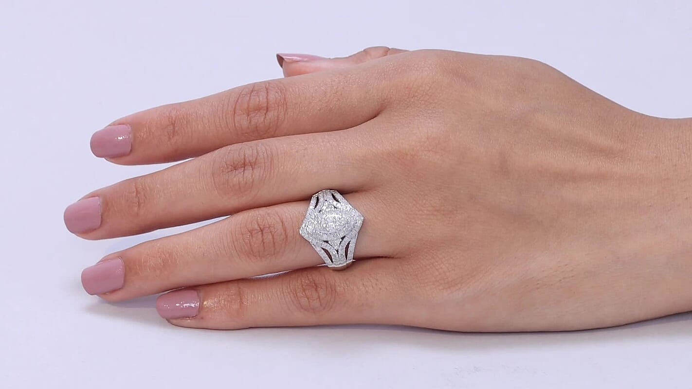 D'Joy Diamond Ring in Rhodium Over Sterling Silver (Size 6.0) 1.00 ctw