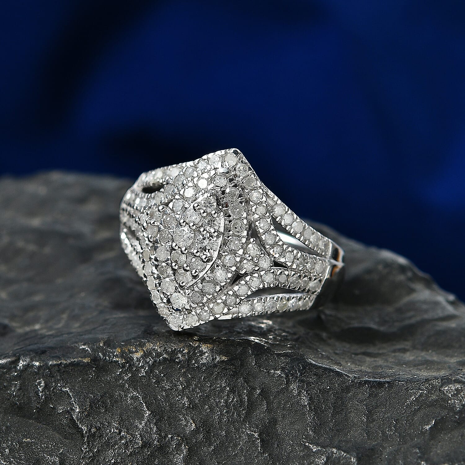 D'Joy Diamond 1.00 ctw Crown of Sparkle Ring in Rhodium Over Sterling Silver (Size  7.0)