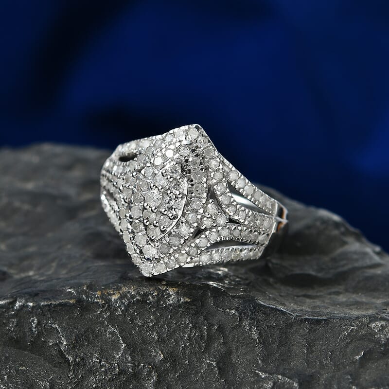 D'Joy Diamond 1.00 ctw Crown of Sparkle Ring in Rhodium Over Sterling Silver (Size  7.0)