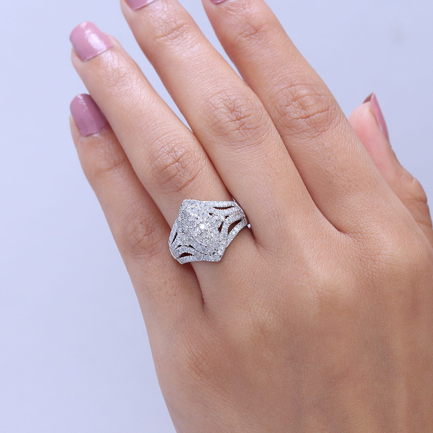 D'Joy Diamond 1.00 ctw Crown of Sparkle Ring in Rhodium Over Sterling Silver (Size  7.0)