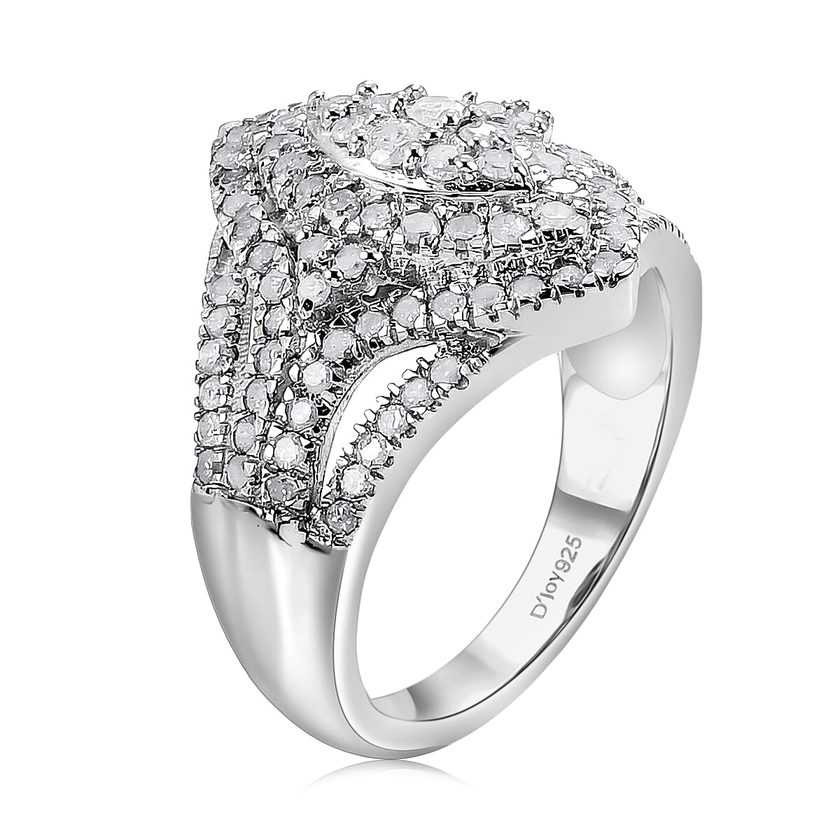D'Joy Diamond 1.00 ctw Crown of Sparkle Ring in Rhodium Over Sterling Silver (Size  7.0)