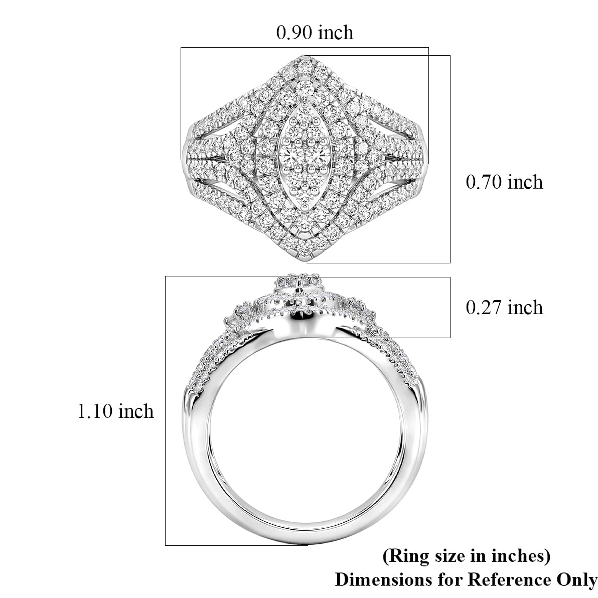 D'Joy Diamond 1.00 ctw Crown of Sparkle Ring in Rhodium Over Sterling Silver (Size  7.0)