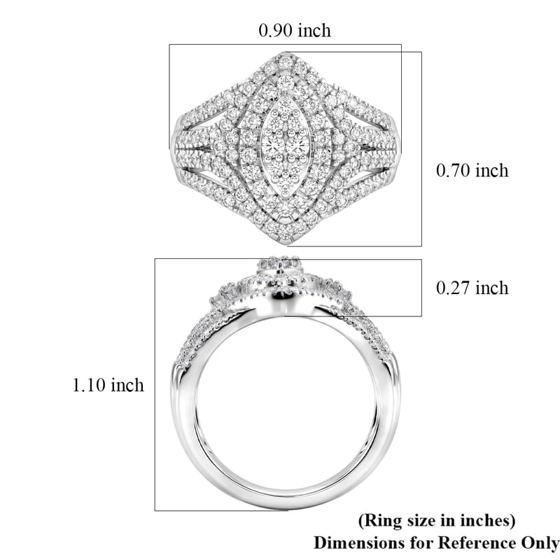 D'Joy Diamond 1.00 ctw Crown of Sparkle Ring in Rhodium Over Sterling Silver (Size  7.0)