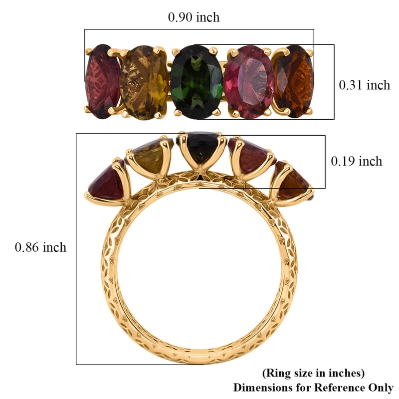 Mirage Collection AAA Multi Tourmaline 3.65 ctw Ring in 10K Yellow Gold (Size 5.0)