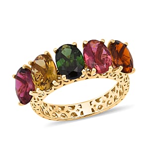 Mirage Collection AAA Multi Tourmaline 3.65 ctw Ring in 10K Yellow Gold (Size 6.0)