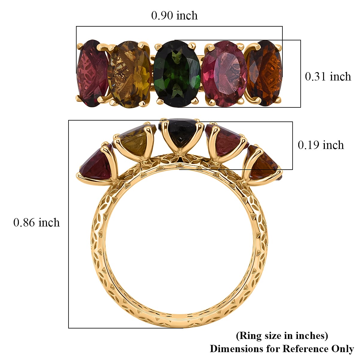Mirage Collection AAA Multi Tourmaline 3.65 ctw Ring in 10K Yellow Gold (Size 6.0) image number 5