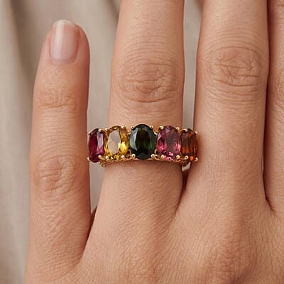 Mirage Collection AAA Multi Tourmaline 3.65 ctw Ring in 10K Yellow Gold (Size 7.0)