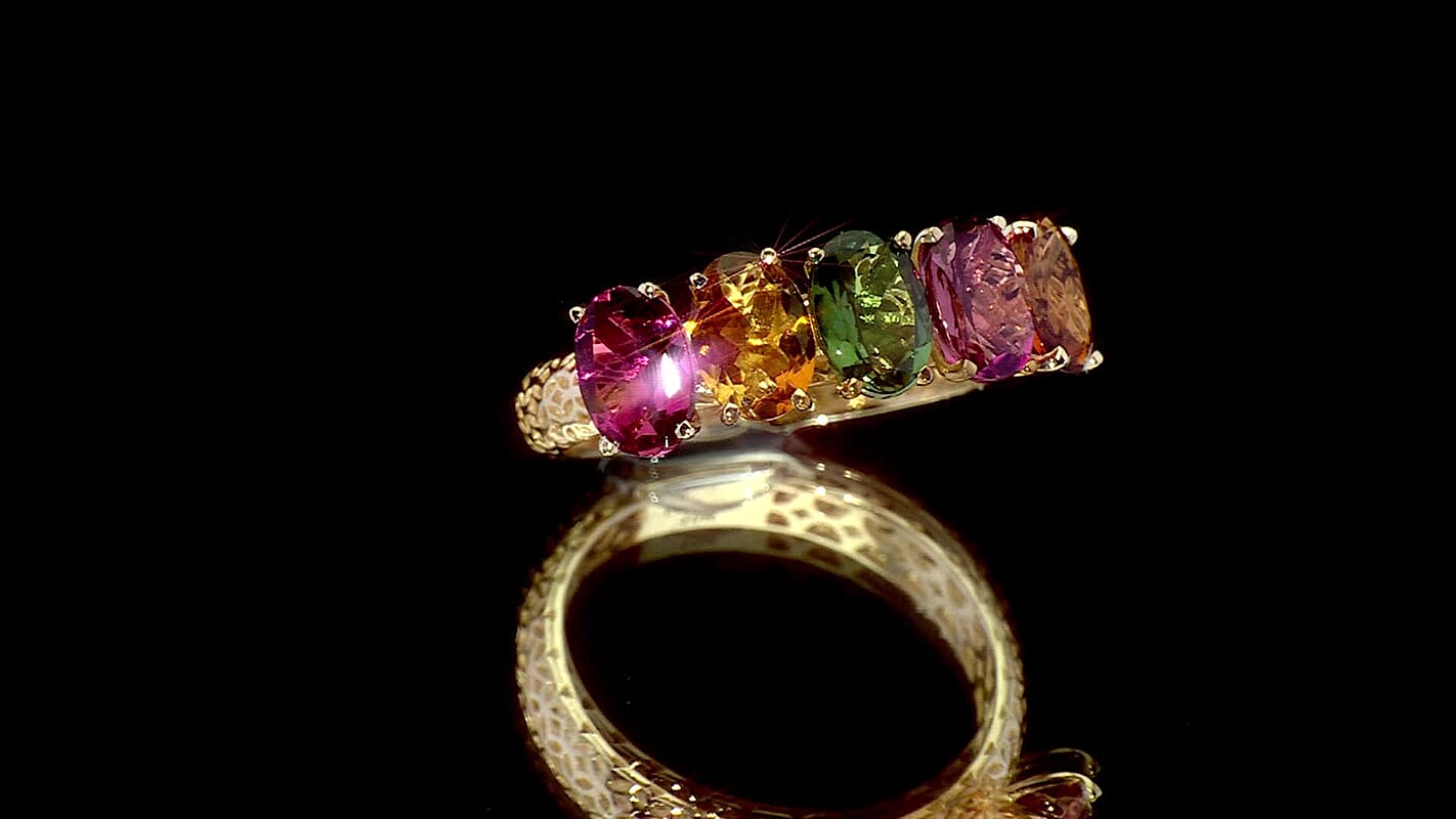 10K Yellow Gold AAA Multi Tourmaline Ring (Size 10.0) 3.65 ctw