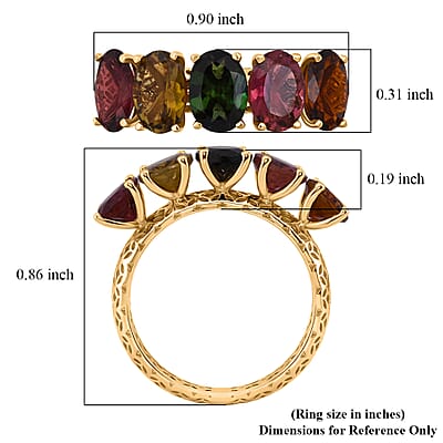 Mirage Collection AAA Multi Tourmaline 3.65 ctw Ring in 10K Yellow Gold (Size 9.0)