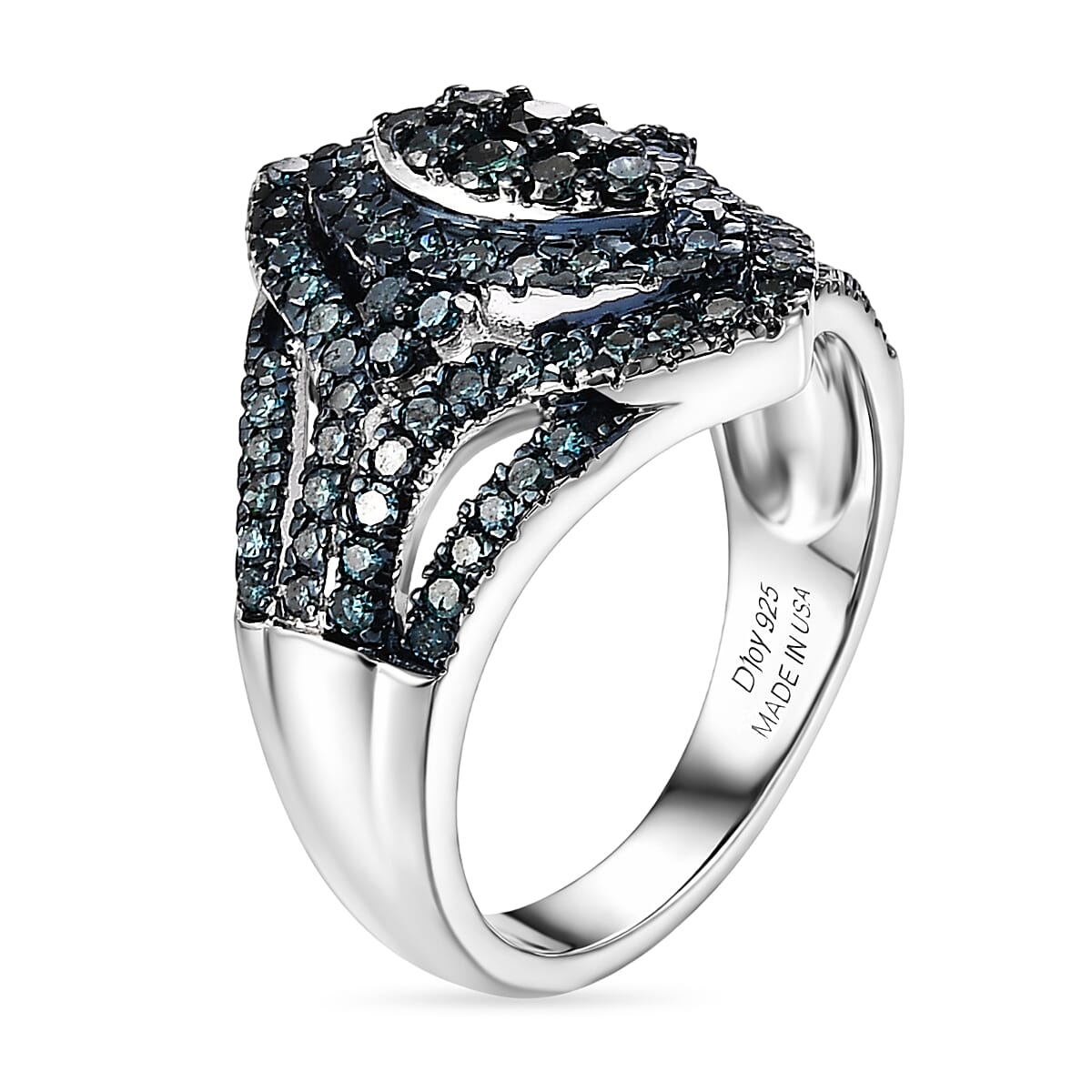 D'Joy Blue Diamond (IR) 1.00 ctw Crown of Sparkle Ring in Rhodium Over Sterling Silver (Size 6.0) (Del. in 8-10 Days) image number 3