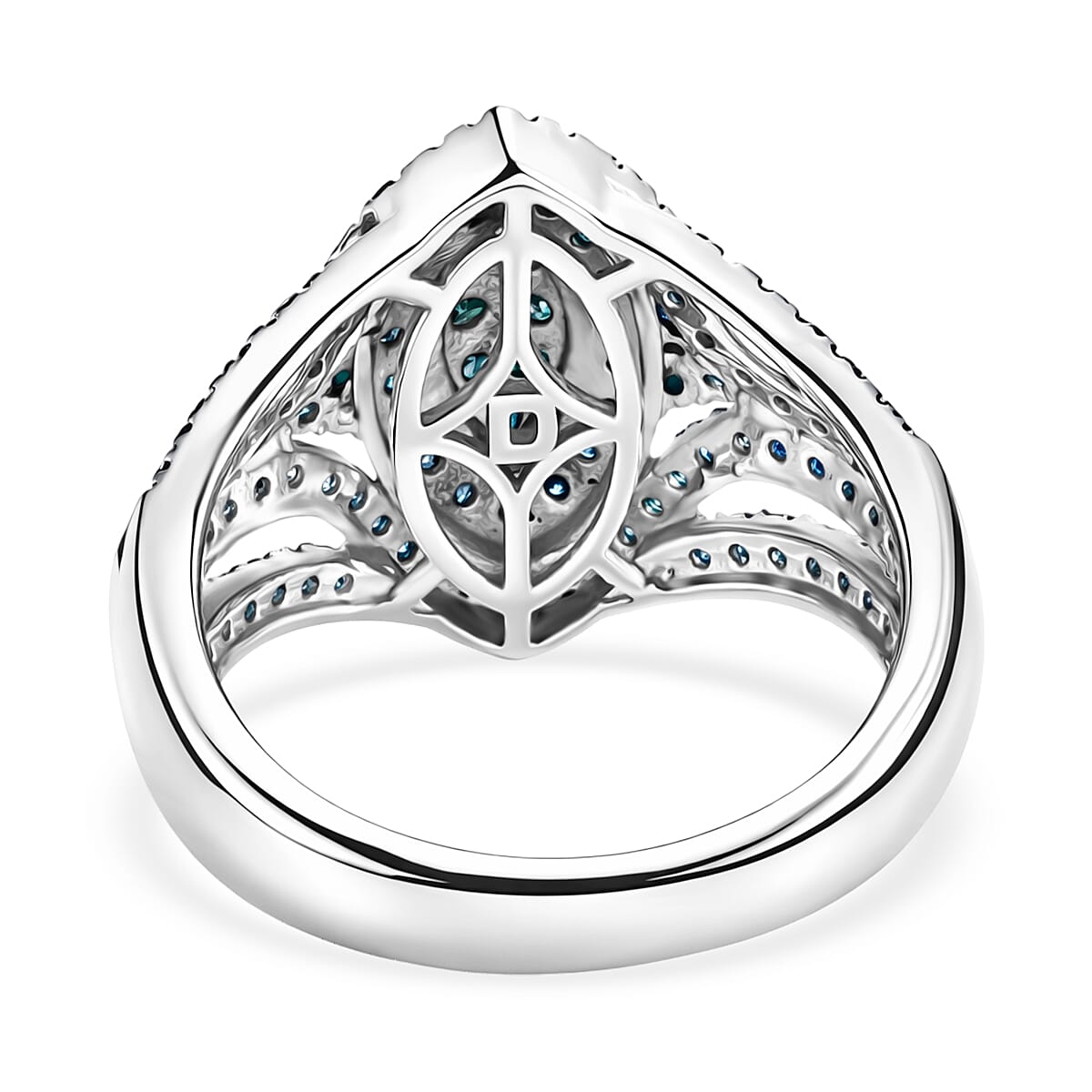 D'Joy Blue Diamond (IR) 1.00 ctw Crown of Sparkle Ring in Rhodium Over Sterling Silver (Size 6.0) (Del. in 8-10 Days) image number 4