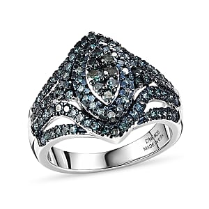 D'Joy Blue Diamond 1.00 ctw Ring in Rhodium Over Sterling Silver (Size 7.0)