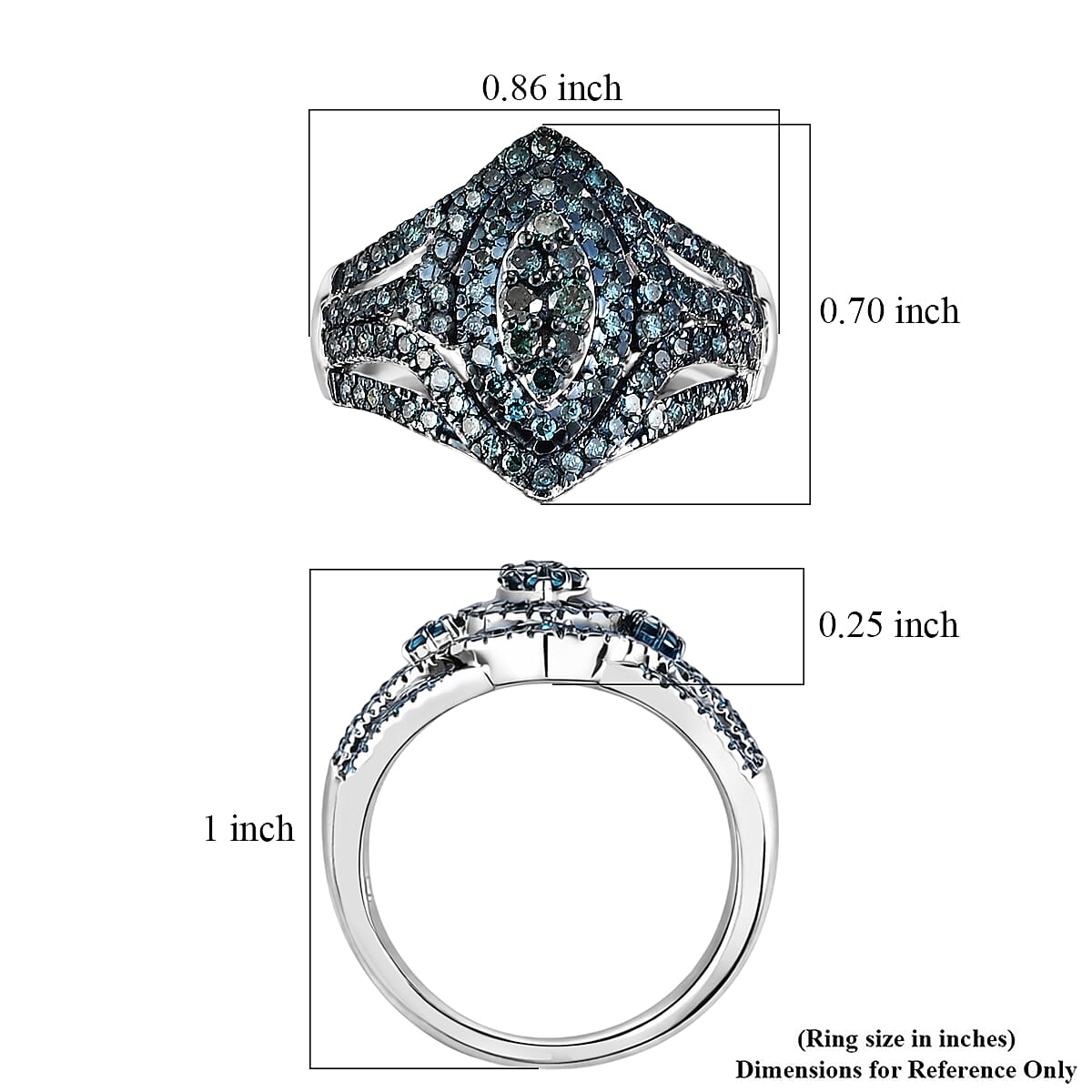 D'Joy Blue Diamond 1.00 ctw Ring in Rhodium Over Sterling Silver (Size 7.0) image number 5