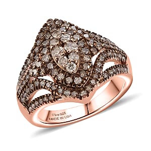 D'Joy Champagne Diamond 1.00 ctw Halo Ring in 18K Vermeil Rose Gold Over Sterling Silver (Size 6.0) 