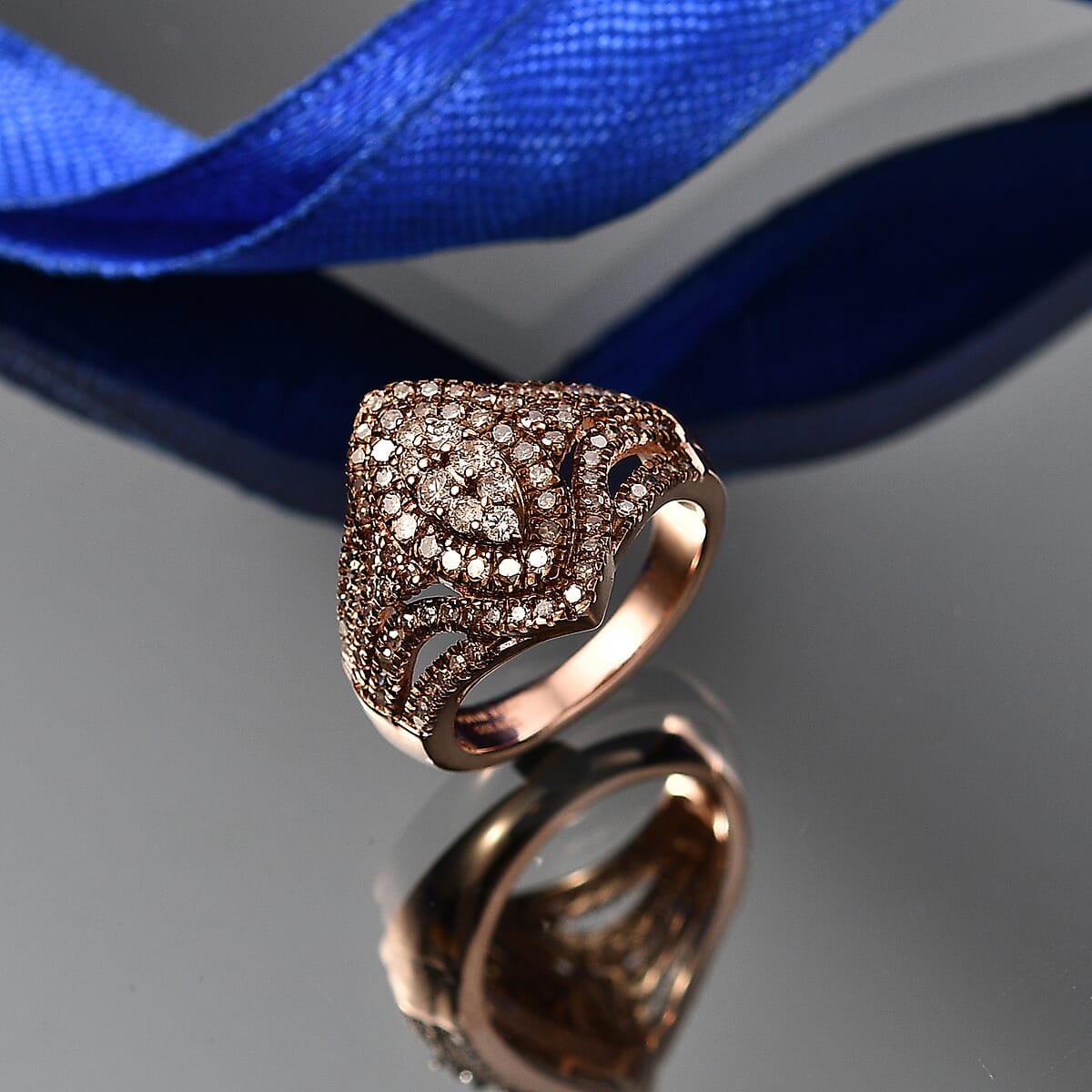 D'Joy Champagne Diamond 1.00 ctw Halo Ring in 18K Vermeil Rose Gold Over Sterling Silver (Size 6.0)  image number 1