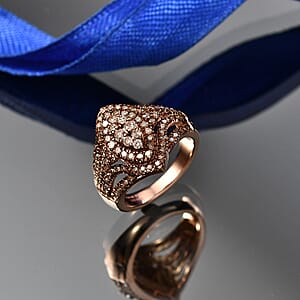 D'Joy Champagne Diamond 1.00 ctw Halo Ring in 18K Vermeil Rose Gold Over Sterling Silver (Size 6.0) 
