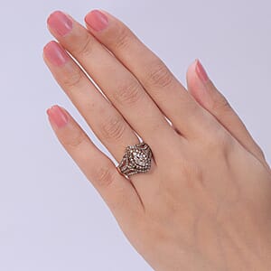 D'Joy Champagne Diamond 1.00 ctw Halo Ring in 18K Vermeil Rose Gold Over Sterling Silver (Size 6.0) 