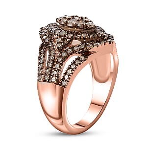 D'Joy Champagne Diamond 1.00 ctw Halo Ring in 18K Vermeil Rose Gold Over Sterling Silver (Size 6.0) 